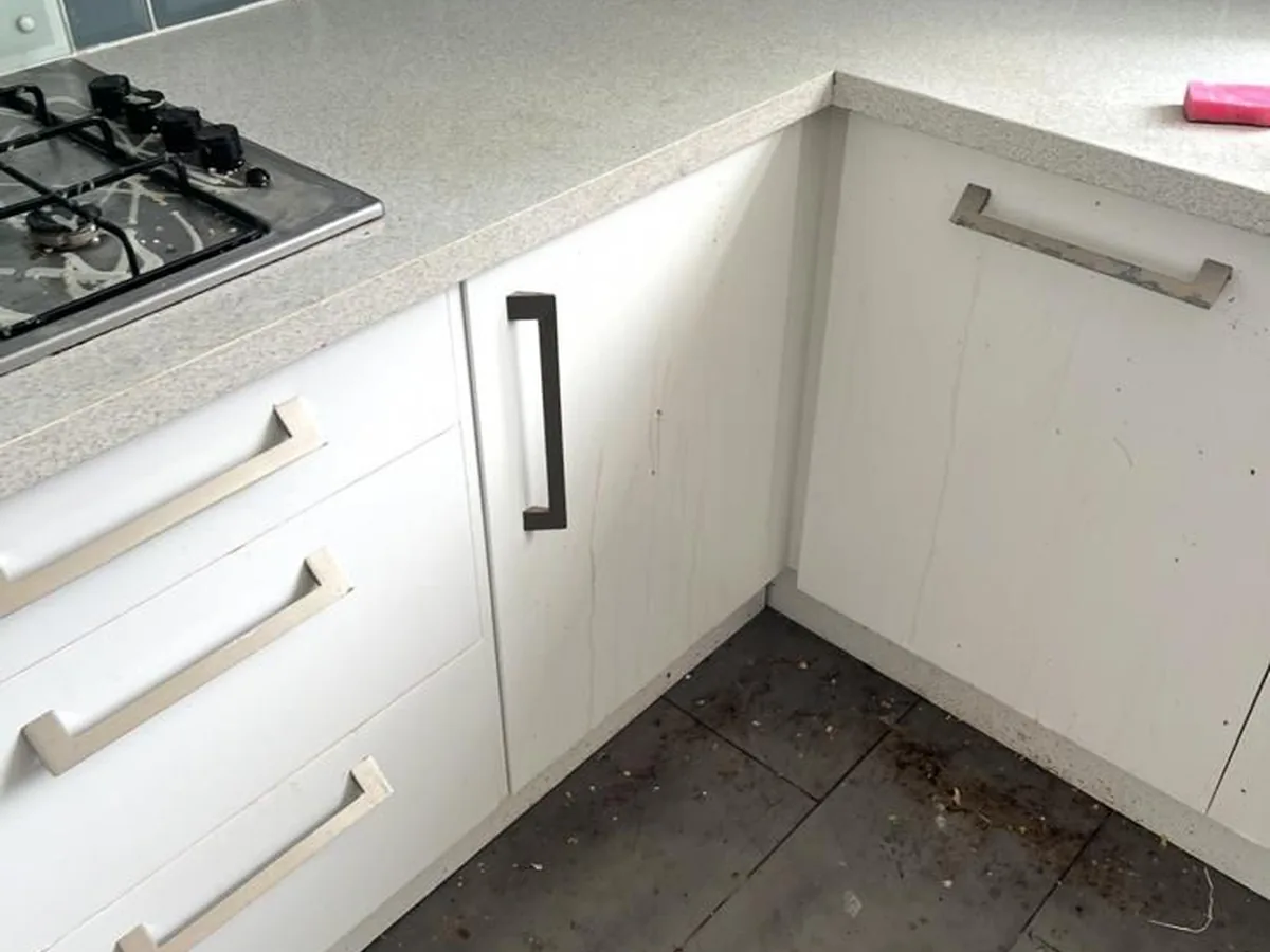 Bathroom floor before cleaning